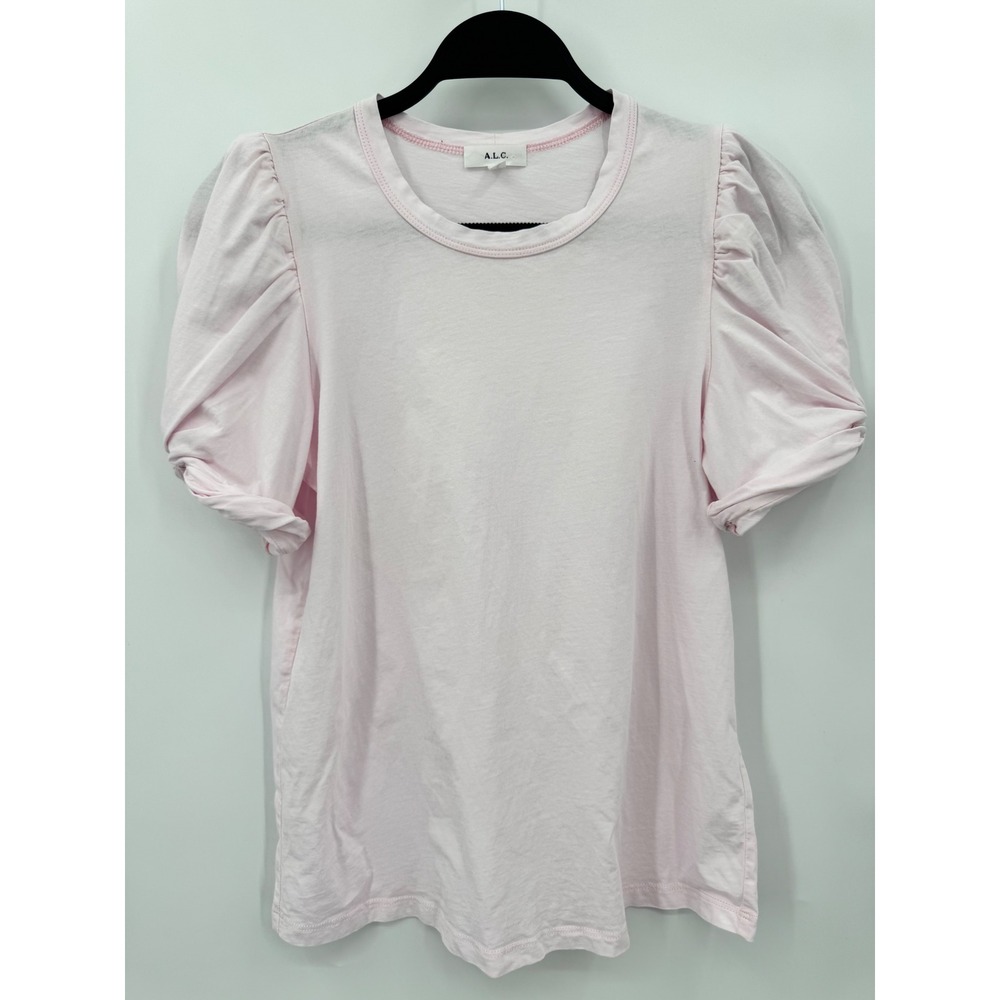A.L.C. Puff Sleeve Tee Women S Pink Short Sleeve Crew Neck Cotton Top